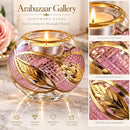 Hand Blown Glass Tea Light Holder, Pink Gold Votive Candle Holder, Egyptian Glass Wedding Centerpiece, Luxury Table Decor, Handmade Gift