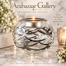 Hand Blown Glass Candle Holder, Handmade Egyptian Tealight Holder, Silver Floral Glass Votive, Wedding Centerpiece, Luxury Home Decor