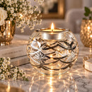 Hand Blown Glass Candle Holder, Handmade Egyptian Tealight Holder, Silver Floral Glass Votive, Wedding Centerpiece, Luxury Home Decor