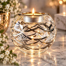 Hand Blown Glass Candle Holder, Handmade Egyptian Tealight Holder, Silver Floral Glass Votive, Wedding Centerpiece, Luxury Home Decor