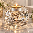 Hand Blown Glass Candle Holder, Handmade Egyptian Tealight Holder, Silver Floral Glass Votive, Wedding Centerpiece, Luxury Home Decor