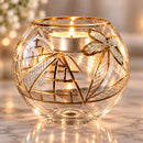 Hand Blown Glass Candle Holder, Egyptian Pyramid & Palm Tree Design, Handmade Tealight Votive, Gold Accent Wedding Centerpiece Decor