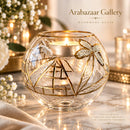 Hand Blown Glass Candle Holder, Egyptian Pyramid & Palm Tree Design, Handmade Tealight Votive, Gold Accent Wedding Centerpiece Decor