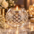 Hand Blown Glass Candle Holder, Crystal Studded Diamond Lattice Design, Egyptian Handmade Tealight Votive, Luxury Wedding Centerpiece