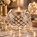 Hand Blown Glass Candle Holder, Crystal Studded Diamond Lattice Design, Egyptian Handmade Tealight Votive, Luxury Wedding Centerpiece