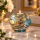 Hand Blown Glass Candle Holder, Egyptian Handmade Tealight Votive, Gold Leaf & Crystal Studded Design, Luxury Wedding Centerpiece