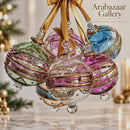 Hand Blown Glass Ornament, Beaded Garland Christmas Bauble Diagonal Swirl Glass Ornament Egyptian Glass Holiday Decor Artisan Christmas Gift