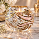 Hand Blown Glass Candle Holder, Egyptian Handmade Tealight Votive, Gold Floral Leaf & Starburst Design, Elegant Wedding Centerpiece