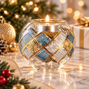 Hand Blown Glass Candle Holder, Egyptian Handmade Tealight Votive, Gold Geometric Diamond & Starburst Design, Wedding Centerpiece