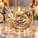 Hand Blown Glass Candle Holder, Egyptian Handmade Tealight Votive, Gold Floral Starburst & Swirl Design, Elegant Wedding Centerpiece