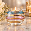 Hand Blown Glass Candle Holder, Egyptian Handmade Tealight Votive, Gold Striped Geometric Lattice Design, Elegant Wedding Centerpiece