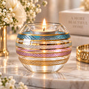 Hand Blown Glass Candle Holder, Egyptian Handmade Tealight Votive, Gold Striped Geometric Lattice Design, Elegant Wedding Centerpiece