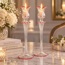 Set of 2 Hand Blown Glass Candle Holders, Tall Glass Candlesticks, Handmade Egyptian Glass Candle Holders, Elegant Wedding Table Decor