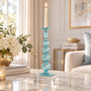 Hand Blown Glass Candle Holder, Elegant Taper Candlestick, Ribbed Glass Candle Stand, Wedding Table Decor, Handmade Home Decor Gift