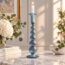 Hand Blown Glass Candle Holder, Ribbed Taper Candlestick, Elegant Table Centerpiece, Handmade Glass Home Decor, Wedding Dining Decor