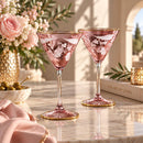 Handmade Pink Martini Glass Set of 2, Floral Etched Cocktail Glasses, Gold Rim Stemware, Elegant Drinkware, Wedding & Anniversary Gift
