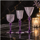 Hand Blown Glass Goblet Set of 3, Purple Swirl Drinkware, Artisan Wine Glasses, Decorative Stemware, Egyptian Handmade Glass Gift