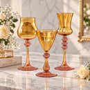 Handmade Glass Goblet Set of 3, Egyptian Hand Blown Drinkware, Decorative Wine Glasses, Luxury Tableware, Unique Wedding Gift
