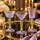 Hand Blown Glass Drinkware Set of 3, Artisan Cocktail Glasses, Decorative Goblets, Martini & Wine Glass Set, Unique Wedding Gift