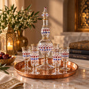 Egyptian Hand Blown Glass Decanter Set with 6 Glasses, Hand Painted Gold Drinkware Set, Luxury Barware, Wedding Gift, Housewarming Gift