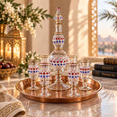 Egyptian Hand Blown Glass Decanter Set with 6 Glasses, Hand Painted Gold Drinkware Set, Luxury Barware, Wedding Gift, Housewarming Gift