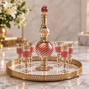 Egyptian Hand Blown Glass Decanter Set with 6 Glasses, Red & Gold Liquor Decanter, Handmade Barware Set, Luxury Wedding Gift