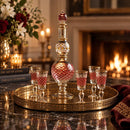 Egyptian Hand Blown Glass Decanter Set with 6 Glasses, Red & Gold Liquor Decanter, Handmade Barware Set, Luxury Wedding Gift