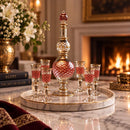 Egyptian Hand Blown Glass Decanter Set with 6 Glasses, Red & Gold Liquor Decanter, Handmade Barware Set, Luxury Wedding Gift