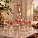 Egyptian Hand Blown Glass Decanter Set with 6 Glasses, Red & Gold Liquor Decanter, Handmade Barware Set, Luxury Wedding Gift