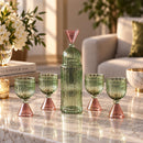 Hand Blown Glass Decanter Set with 6 Goblets, Egyptian Handmade Drinkware, Ribbed Glass Carafe Set, Luxury Barware Wedding Gift