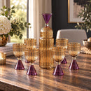 Hand Blown Glass Decanter Set with 6 Goblets, Egyptian Handmade Drinkware, Ribbed Glass Carafe Set, Luxury Barware Wedding Gift