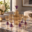 Hand Blown Glass Decanter Set with 6 Goblets, Egyptian Handmade Drinkware, Ribbed Glass Carafe Set, Luxury Barware Wedding Gift