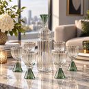 Hand Blown Glass Decanter Set with 6 Goblets, Egyptian Handmade Drinkware, Ribbed Glass Carafe Set, Luxury Barware Wedding Gift