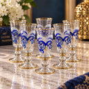 Egyptian Glass Decanter Set with 6 Glasses, Handmade Liquor Carafe Set, Luxury Barware Gift, Blue Gold Glass Drink-ware