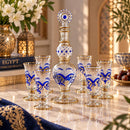 Egyptian Glass Decanter Set with 6 Glasses, Handmade Liquor Carafe Set, Luxury Barware Gift, Blue Gold Glass Drink-ware