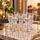 Egyptian Handmade Glasses Set of 6, Gold Trim Jeweled Drinking Glasses, Luxury Stemmed Glassware, Wedding Gift, Elegant Barware