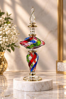 Egyptian Hand Blown Glass Perfume Bottle, Spiral Twist Design, Sculptural Fragrance Oil Bottle, Gold Detailed Artisan Vanity Decor