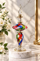 Egyptian Hand Blown Glass Perfume Bottle, Spiral Twist Design, Sculptural Fragrance Oil Bottle, Gold Detailed Artisan Vanity Decor