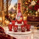 Egyptian Hand Blown Glass Decanter Set with 6 Glasses, Hand Painted Floral Drinkware, Decorative Carafe Set, Wedding & Housewarming Gift