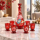 Egyptian Hand Blown Glass Decanter Set with 6 Glasses, Hand Painted Floral Drinkware, Decorative Carafe Set, Wedding & Housewarming Gift
