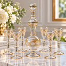 Egyptian Hand Blown Glass Decanter Set with 6 Glasses, Gold Etched Crystal Drinkware, Luxury Barware Set, Wedding & Housewarming Gift