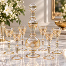 Egyptian Hand Blown Glass Decanter Set with 6 Glasses, Gold Etched Crystal Drinkware, Luxury Barware Set, Wedding & Housewarming Gift