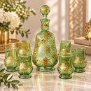 Egyptian Hand Blown Glass Decanter Set with 6 Cups, Hand Painted Cobalt Blue Glassware, Gold Floral Drinkware Set, Luxury Home Decor Gift
