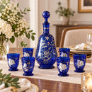 Egyptian Hand Blown Glass Decanter Set with 6 Cups, Hand Painted Cobalt Blue Glassware, Gold Floral Drinkware Set, Luxury Home Decor Gift