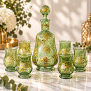 Egyptian Hand Blown Glass Decanter Set with 6 Cups, Hand Painted Cobalt Blue Glassware, Gold Floral Drinkware Set, Luxury Home Decor Gift