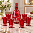 Egyptian Glass Decanter Set with 6 Cups, Handmade Red Glass Drinkware, Hand Painted Carafe Set, Serving Set, Wedding Housewarming Gift