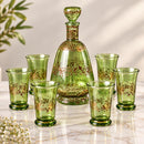 Egyptian Glass Decanter Set with 6 Cups, Handmade Red Glass Drinkware, Hand Painted Carafe Set, Serving Set, Wedding Housewarming Gift