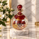 Egyptian Hand Blown Glass Perfume Bottle, Round Globe Bottle with Geometric Lattice Design, Decorative Fragrance Oil Bottle, Vanity Decor