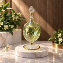 Egyptian Hand Blown Glass Perfume Bottle, Oval Teardrop Shape, Swirl Ribbed Design, Pedestal Fragrance Oil Bottle, Artisan Vanity Decor