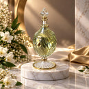 Egyptian Hand Blown Glass Perfume Bottle, Oval Teardrop Shape, Swirl Ribbed Design, Pedestal Fragrance Oil Bottle, Artisan Vanity Decor